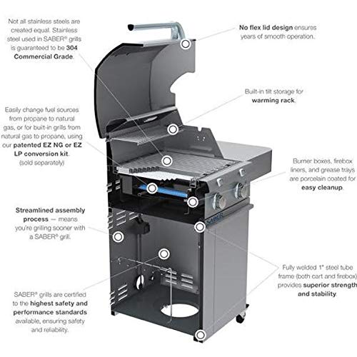 Saber Grills R50SC0017 3Burner Grill, Stainless Steel Gas Barbeque