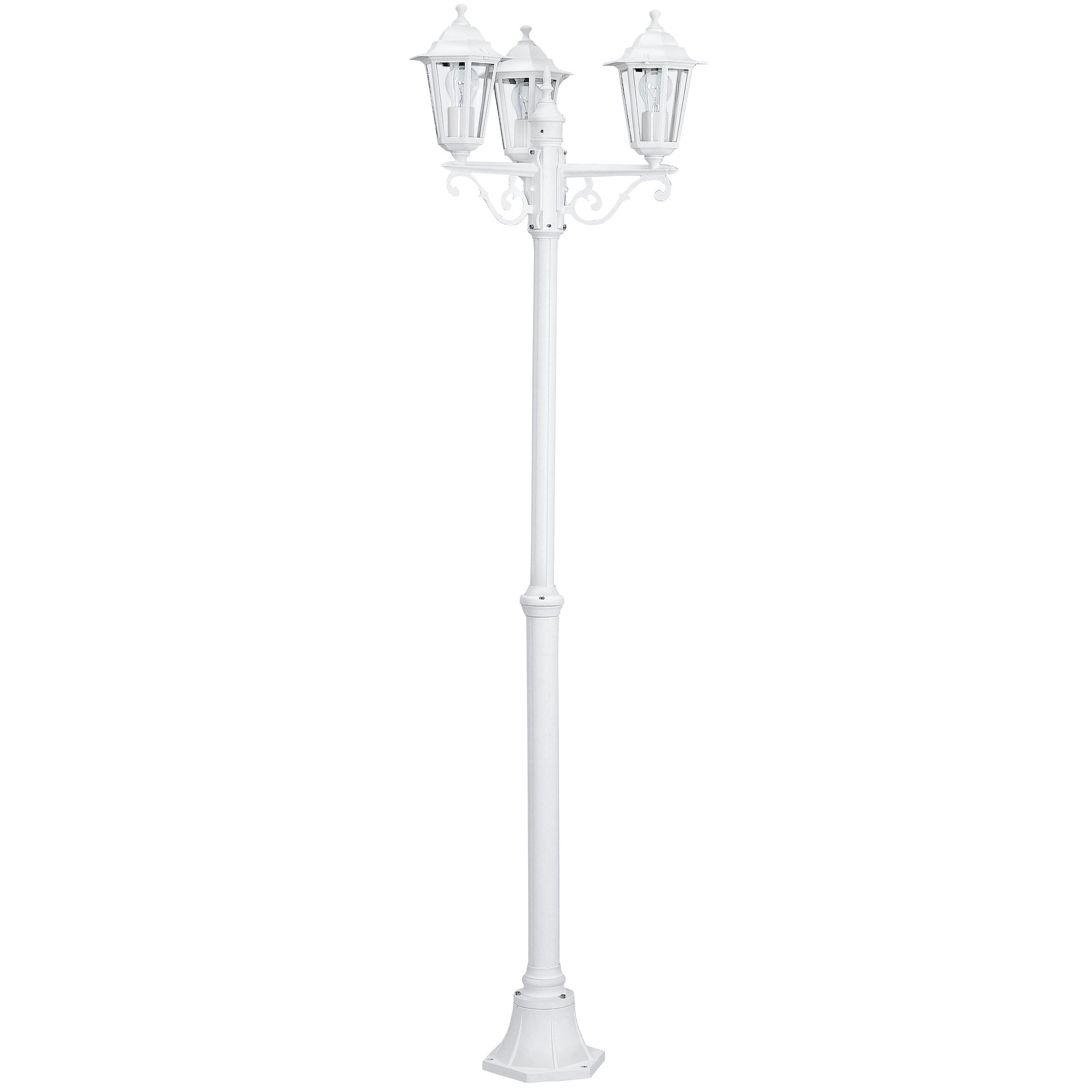Eglo Laterna 5 Lamppost, 3-Flame Victorian Style Outdoor Lantern, White Cast Aluminium and Glass Garden and Driveway Lighting, E27 Socket, IP44