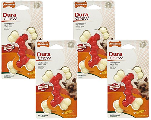 (4 Pack) Nylabone Dura Chew Double Bones, Bacon Flavor - Size Petite/X-Small