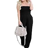 PRIMODA Women's Tube Top Strapless Off Shoulder Loose Wide Leg Jumpsuit Romper with Pockets