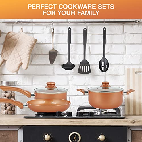 Pots and Pans Set, Nonstick Cookware Set with Ceramic Coating, Copper Pots and Pans set, 11 Piece Cookware with Kitchen Utensils, Gas/Induction Compatible