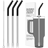 Prurex Straight Metal Straws for 40 Oz Stanley Tumbler, 3 Pack Reusable Stainless Steel Drinking Straw with Silicone Tips and Straw Cleaner Brush, Fit for Coffee, BPA Free(Black)