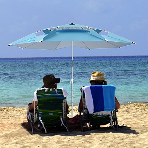 Portable Sun Shade Slant Umbrella, DoerDo 2.2m Width Free Airflow 360 Degree Inclined All Direction For All-Weather, With Floor Insert Tool, Heat Insulation, Antiultraviolet - 2.2m
