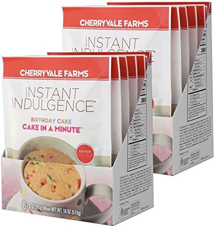 Cherryvale Farms Instant Indulgence Mug Cake Mix, Birthday Cake, Microwave Dessert, Vegan, GMO-Free (12 single serve pouches)
