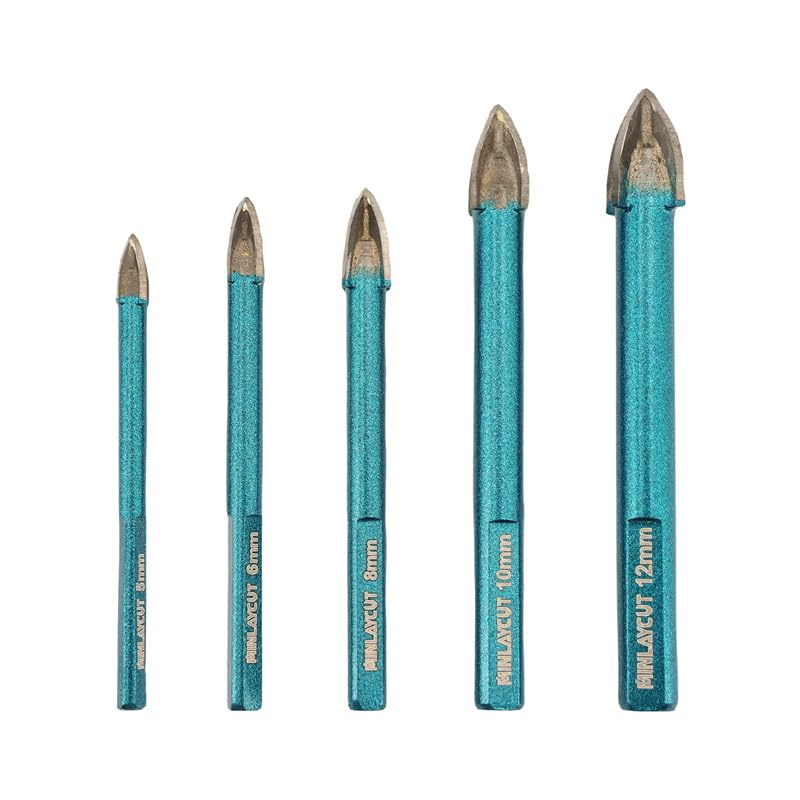 Wood Plastic Masonry Drill Bits - MINLAYCUT 5pcs 3/16" 1/4" 5/16" 3/8" 1/2"(5/6/8/10/12mm) Carbide Drill Bits Tip Triangular Shank for Wood, Plastic, Masonry, Ceramic Tile, Concrete, Marble