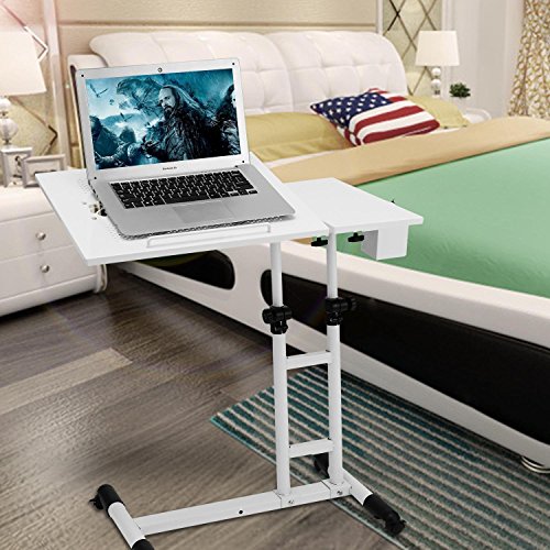 360° Rolling Portable Laptop Table Mobile Desk, Adjustable Height Work Cart Computer Desk Stand Over Sofa Bed Table w/ USB Fan & Pen Container(22.8-37.8'')