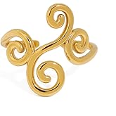 Dikixe Minimalist Textured Twist Chunky Statement Ring,Gold Plated Stainless Steel Open Ribbed Band Stackable Chic Style Ring for Women