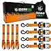 Rhino USA Ratchet Straps Heavy Duty Kit (4-Pack) - 1.6 Inch x 8 Feet (5,208lb Break Strength) - Ultimate Tie Down Straps with Safety S Hooks for Trucks, ATV, UTV, Motorcycle, Cargo & More - Orange