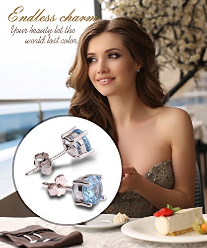 UHIBROS Sterling Silver Birthstone Stud Earrings Round Cubic Zirconia Diamond December