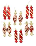 Sparkling Shimmering Christmas Holiday Glitter Wrapped Candy Treats Ornaments, Red & Gold, Medium, Set of 12, 4.5
