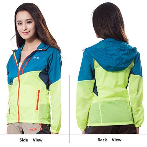 Makino Women's Super Lightweight Windproof Hooded Jackets UV Sun Protection Packable Windbreaker Outdoor Summer Coat Women Blue/Yellow Asian XL