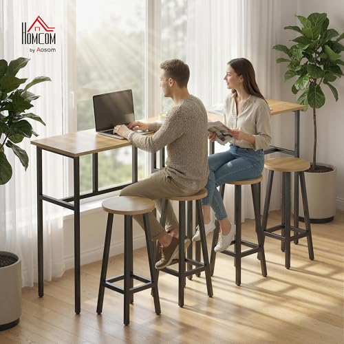 HOMCOM 6-Piece Bar Table Set, 2 Breakfast Tables with 4 Stools, Counter Height Dining Tables & Chairs for Kitchen, Living Room, Grey-Brown Wood Grain