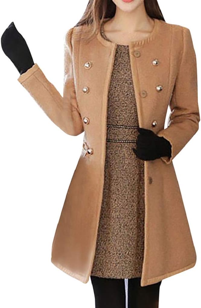 Women Coat TUDUZ Ladies Winter Warm Artificial Wool Lapel Trench Coat Slim Faux Fur Collar Parka Jacket Double Breasted Overcoat