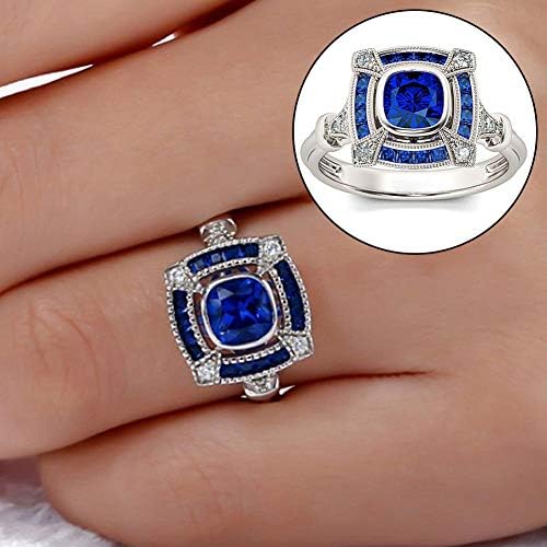 Ring Opeof Fashion Women Faux Sapphire Shiny Rhinestone Band Party Proposal Ring Gift - Blue US 6