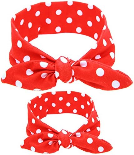 2PC/Set Mom Baby Rabbit Ears Hair Ornaments Tie Bow Baby Headband Hair Hoop Stretch Knot Bow Cotton Headbands Hair Accessories (Polka Dots)