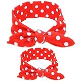 2 Mother Daughter Bandana Style Headwrap & Bow Hair Ties - Cotton & Spandex Stretches For Best Comfort & Fit - Baby & Mom Dress Up Scarf Head Band Wrap In 4 Classic Colors