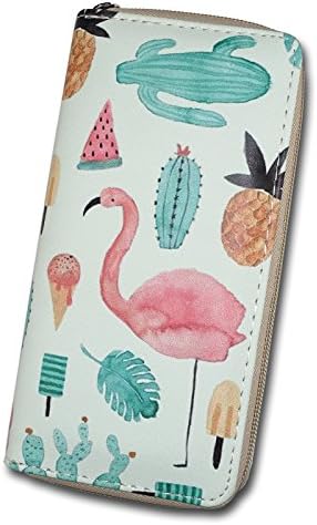 Zip Around Women Leather Wallet Organizer Long Clutch Purse, Print Flamingo … (A)