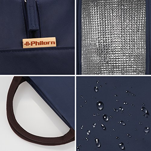Philorn Reusable Insulated Lunch Bag Sturdy Oxford Box Tote with Zipper for Men, Women, Adult, Picnic and Work (Dark Blue)