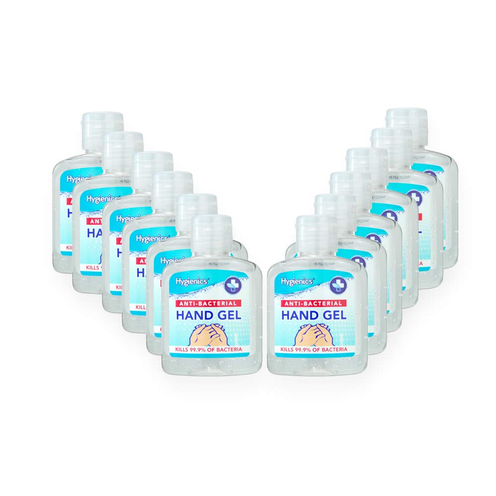 12 Pack Hygienics POCKET SIZED Anti-bacterial Hand Gel 50ml | Made in the UK