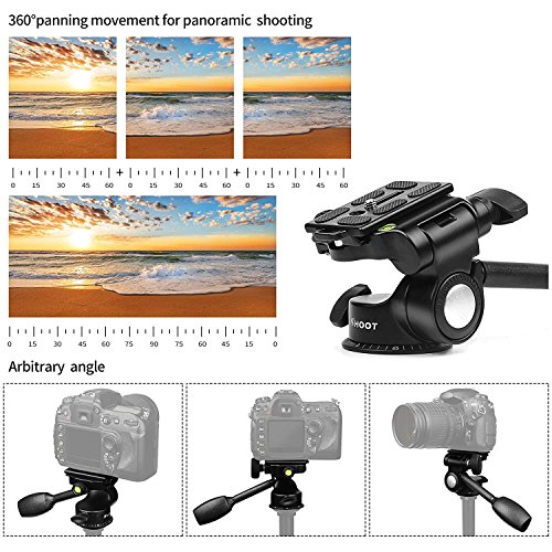 SHOOT 3-Way Tripod Pan Head Smooth Rotation Video Tilt Head with Quick Release Plate for Tripod, Monopod, Slider, DSLR Camera,Camcorder