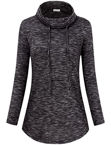 Faddare Women's Cofy Cowl Neck Space Dye Activewear Sweatshirt with Pockets (Medium, Black White)