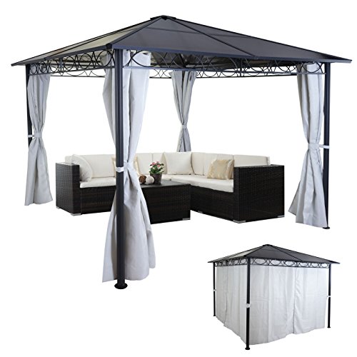 Hardtop Pergola HWC-C77, Garten Pavillon, Kunststoff-Dach Seitenwand Alu hellgrau 3x3m – Bild 3
