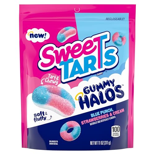 SWEETARTS HALOS, CANDY, BLUE PUNCH AND STRAWBERRIES AND CREAM, TART AND CHEWY, SOFT AND FLUFFY, 11 OZ