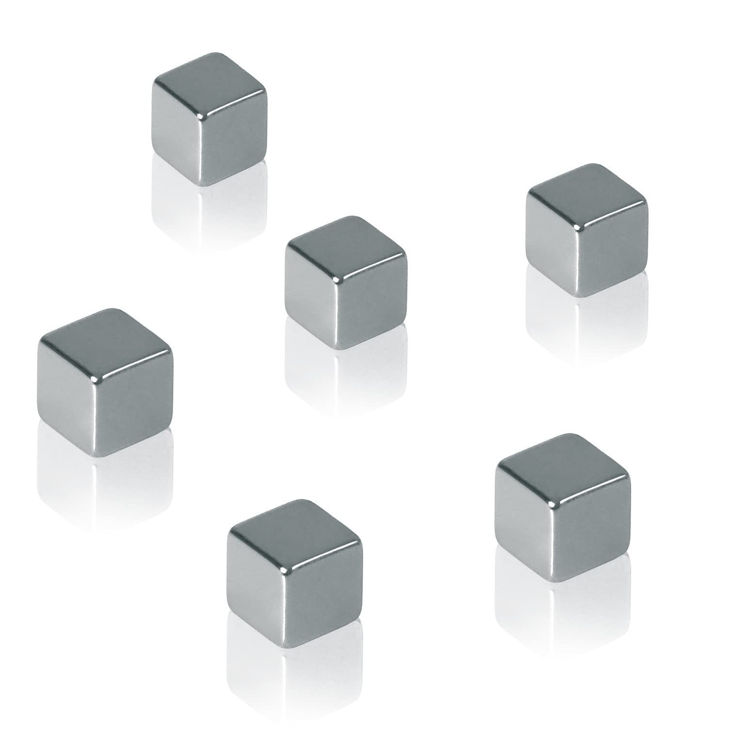 SIGEL BA192 Neodymium magnet, 1 x 1 x 1 cm, cube, C5 "strong" (N42), for Glass magnetic Boards, silver, 6 Pieces