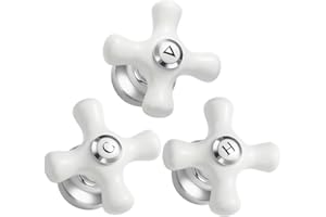 UCDETD 3 Pcs Porcelain Faucet Handle Replacement, Compatible with Pfister Tub/Shower Valves for 12 Tooth Valve Stem, Include Hot,Cold,Diverter Shower Knob, Chrome and White Porcelain (Cross Handle)