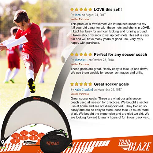 Trailblaze Pop Up Soccer Goals for Backyard - 2 Portable Soccer Nets for Backyard, 8 Disc Cones + Carry Case - Ideal Soccer Equipment for Training