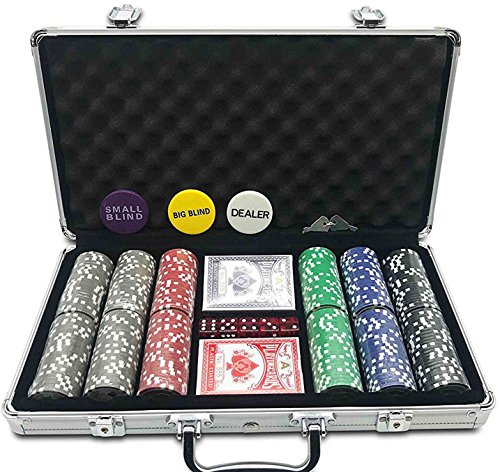  Premium 300 pcs 11.5 gram Striped Welcome to Las Vegas Poker Chip Set w/3 Dealer Buttons, 2 Decks of Cards,Big/Small Blind and Dealer Button in Aluminum Case