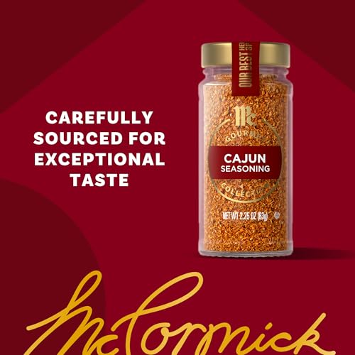 MCCORMICK GOURMET COLLECTION CAJUN SEASONING, NON GMO, OUR BEST HERBS & SPICES, SPICY, LOUISIANA-STYLE BLEND WITH GARLIC, ONION & PEPPERS, JAZZ UP SHRIMP, CHICKEN & BAYOU-INSPIRED FAVORITES, 2.25 OZ