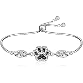 Fenthring Cat Paw Print Bracelet for Women Sterling Silver Angel Wing Puppy Dog Paw Bracelet Angel Wings Bracelets Adjustable Womens