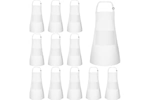 BOUBONI 12 Pack Kids Apron bulk with 2 Pockets Adjustable Chef Art Apron Kids Painting Aprons for Cooking Baking Painting Crafting Grilling Activity（White）