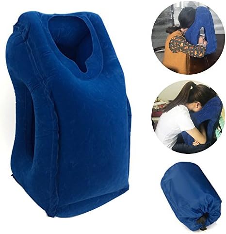 Inflatable Travel Pillow,Flight Sleep Pillow, Portable Air Travel Set Multifunctional Neck Rest Pillow for Airplanes,Cars, Buses, Trains, Office Napping (Blue)