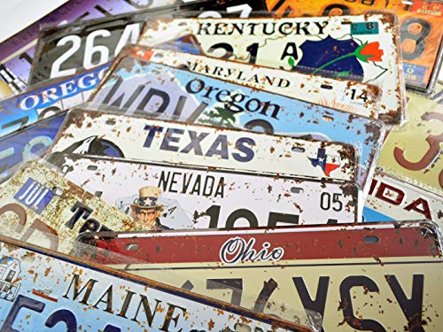 12 Pieces Assorted Retro Vintage State Number Tags, 3D Embossed Licenses, Home Wall Decoration