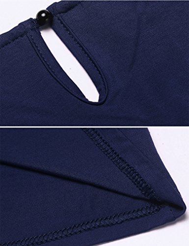 Locryz Women's Summer Sleeveless Pleated Back Closure Casual Tank Tops (L, Navy Blue)