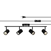 Globe Electric 64000119 4-Light Plug-in Track Lighting, Matte Black Finish, Adjustable Heads, Wall or Ceiling Mount, Modern I