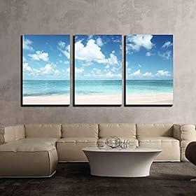wall26 Canvas Print Wall Art Set Caribbean Beach Shore with Clouds Nature Wilderness Photography Realism Rustic Scenic… 51NzNiyPSyL