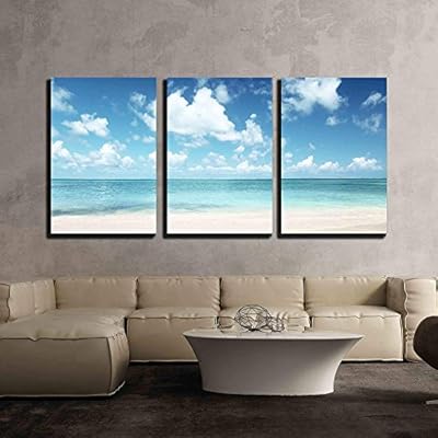wall26 Canvas Print Wall Art Set Caribbean Beach Shore with Clouds Nature Wilderness Photography Realism Rustic Scenic… 51NzNiyPSyL