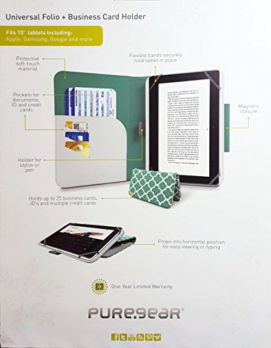 PureGear Universal Tablet Folio for 10 Devices and Card Holder - Green / White - Thumbnail 4