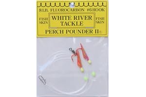J Deez White River Tackle Perch Pounder II Fishing Hook Rig, 1 Pc, Size 8, 6, 4, Fish Skin, Ready for Weight/Sinker & Live Bait