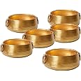 Serene Spaces Living Decorative Gold Iron Handi Bowl with Handle, Large Centerpiece Bowl - Traditional Indian Style Urli Bowl for Home, Diwali, Potpourri, Measures 3.75" Tall & 9" Diameter, Set of 6