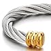 COOLSTEELANDBEYOND Mens Womens Large Elastic Adjustable Steel Twisted Cable Cuff Bangle Bracelet Silver Gold Two-Tone