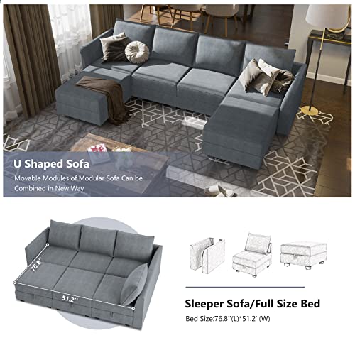 HONBAY Modern UShaped Modular Sectional Sofa Sleeper Couch with