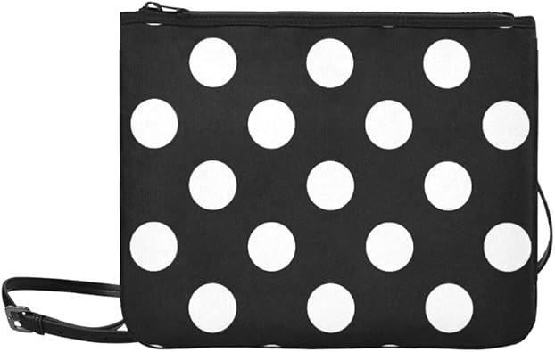 black and white polka dot clutch bag