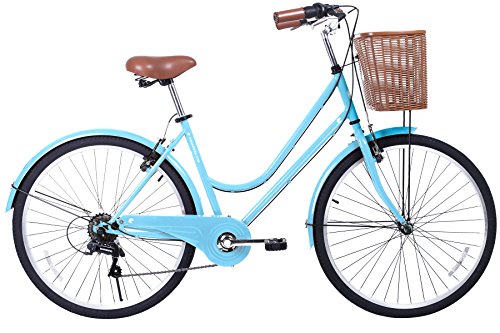 Gama Bikes City Basic 26 – Women’s Cruiser Bike – Step-Through Comfort Frame, 6 Speed Shimano –  Hybrid Urban Commuter Road Bicycle – Great for Beach Cruising, Exercising and All Around Fun – Light Blue