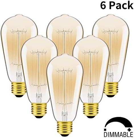 Dimmable Vintage Edison Bulbs 60W Incandescent Antique Light Bulb E26 Squirrel Cage Filament amber galss Light For Pendant Lighting Wall Sconces Ceiling Fan 110V-120V -6pack