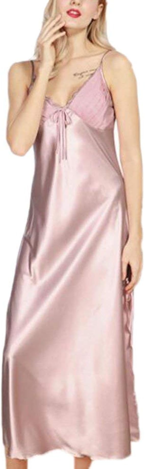 Summer Satin Silk Night Dress Lace Warming Sheer Women Long Nightgown Nightgown Classic Female