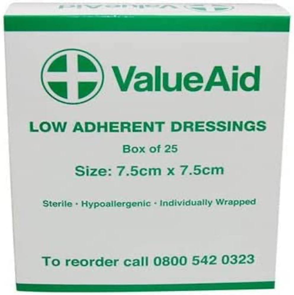 Value Aid Low Adherent Dressing Pads 7.5cm x 7.5cm Box of 25